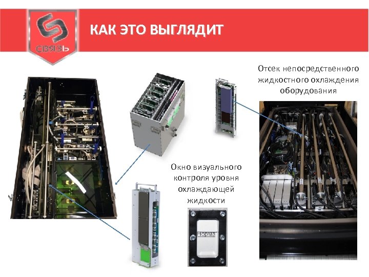 КАК ЭТО ВЫГЛЯДИТ Отсек непосредственного жидкостного охлаждения оборудования Окно визуального контроля уровня охлаждающей жидкости