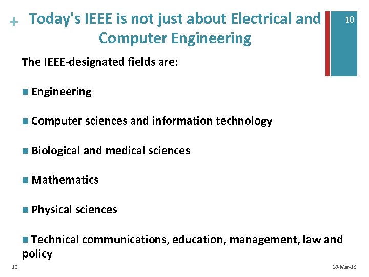 + Today's IEEE is not just about Electrical and 10 Computer Engineering The IEEE-designated