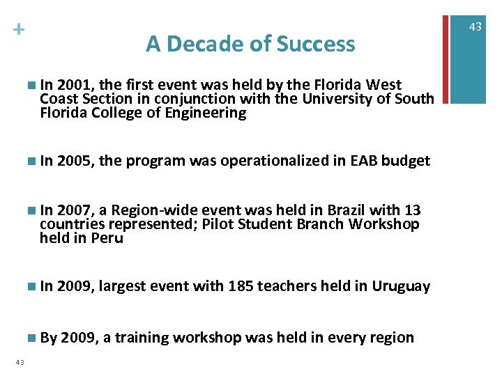 + A Decade of Success n In 2001, the first event was held by