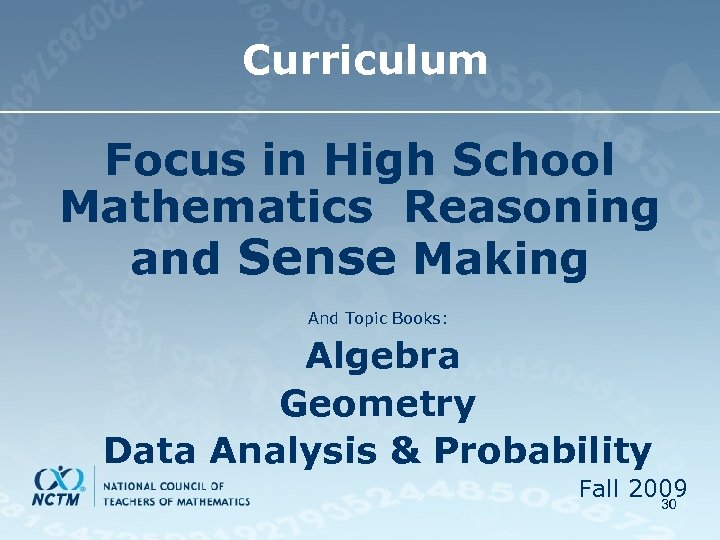 Curriculum Focus in High School Mathematics Reasoning and Sense Making And Topic Books: Algebra