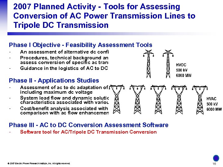 2007 Planned Activity - Tools for Assessing Conversion of AC Power Transmission Lines to