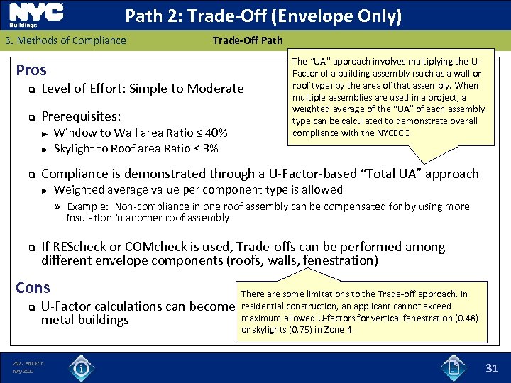 Path 2: Trade-Off (Envelope Only) 3. Methods of Compliance Trade-Off Path Pros q Level
