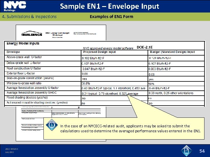 Sample EN 1 – Envelope Input 4. Submissions & Inspections Examples of EN 1