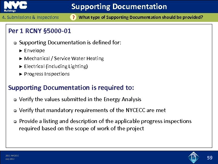 Supporting Documentation 4. Submissions & Inspections ? What type of Supporting Documentation should be