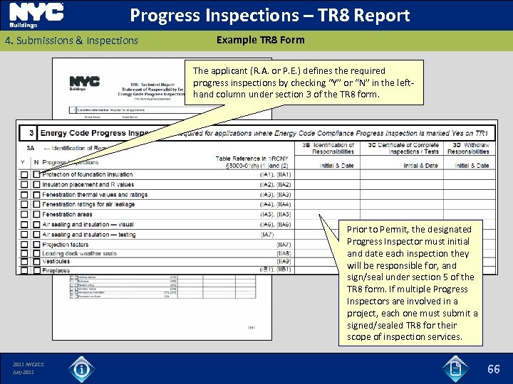 Progress Inspections – TR 8 Report 4. Submissions & Inspections Example TR 8 Form