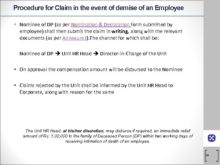 Procedure for Claim in the event of demise of an Employee • Nominee of