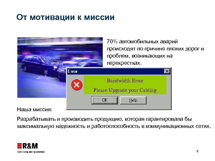 От мотивации к миссии 70% автомобильных аварий происходят по причине плохих дорог и проблем,