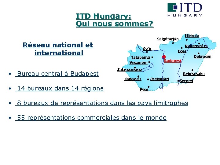 ITD Hungary: Qui nous sommes? Réseau national et international • Bureau central à Budapest