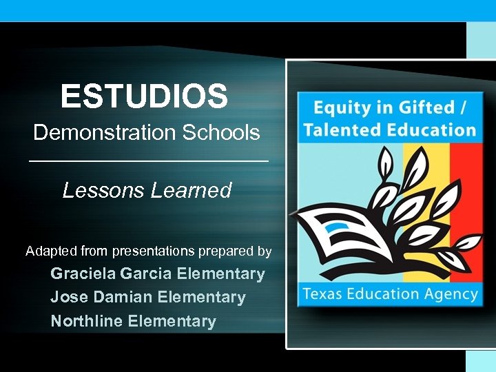 ESTUDIOS Demonstration Schools Lessons Learned Adapted from presentations prepared by Graciela Garcia Elementary Jose