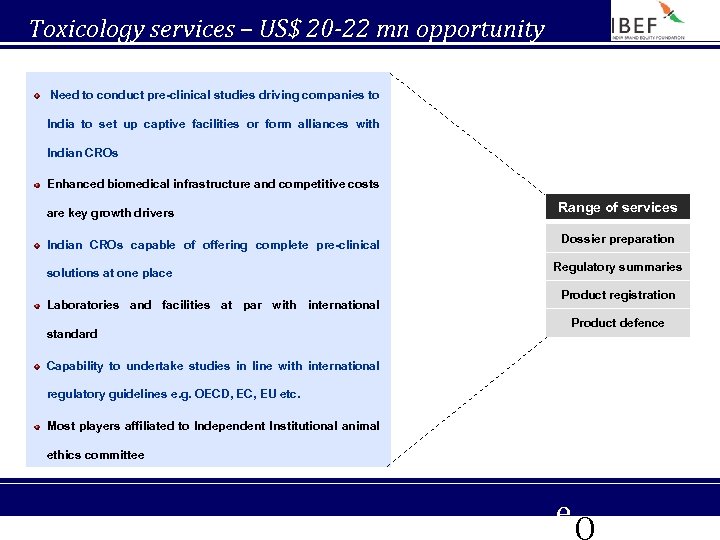 Toxicology services – US$ 20 -22 mn opportunity Need to conduct pre-clinical studies driving