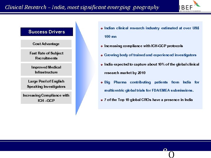 Clinical Research – India, most significant emerging geography Success Drivers Indian clinical research industry