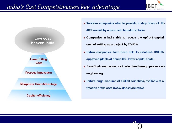 India’s Cost Competitiveness key advantage Western companies able to provide a step down of