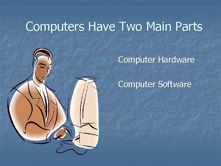  Computers Have Two Main Parts 1. Computer Hardware 2. Computer Software 