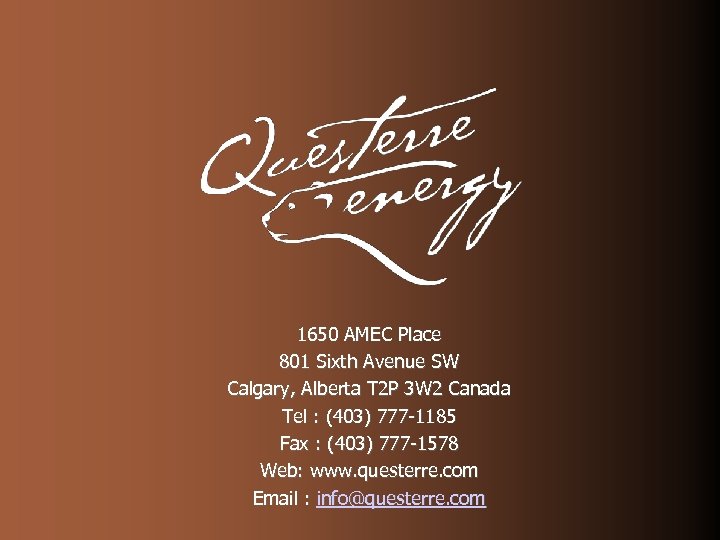 1650 AMEC Place 801 Sixth Avenue SW Calgary, Alberta T 2 P 3 W