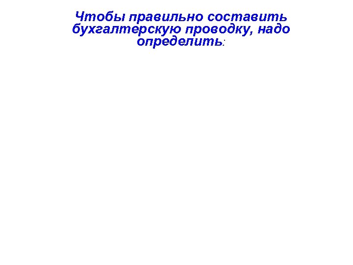 Чтобы правильно составить бухгалтерскую проводку, надо определить: 