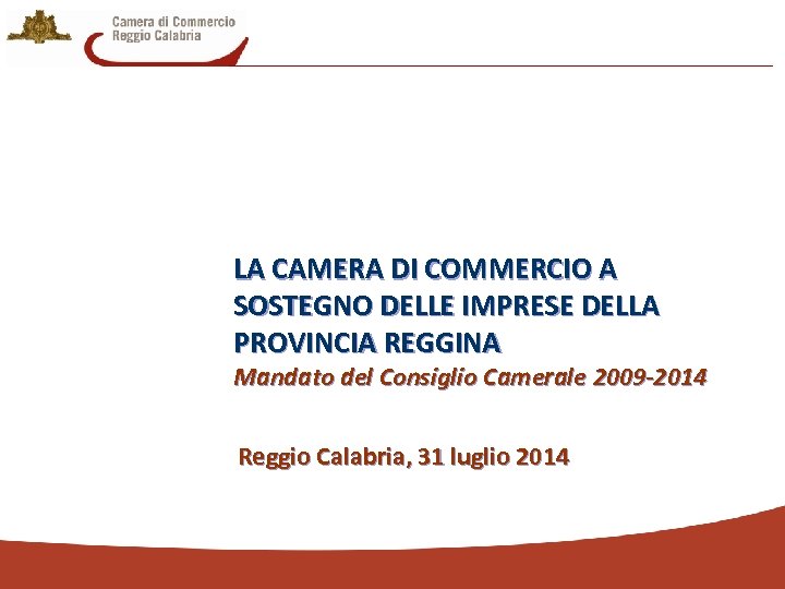 LA CAMERA DI COMMERCIO A SOSTEGNO DELLE IMPRESE DELLA PROVINCIA REGGINA Mandato del Consiglio