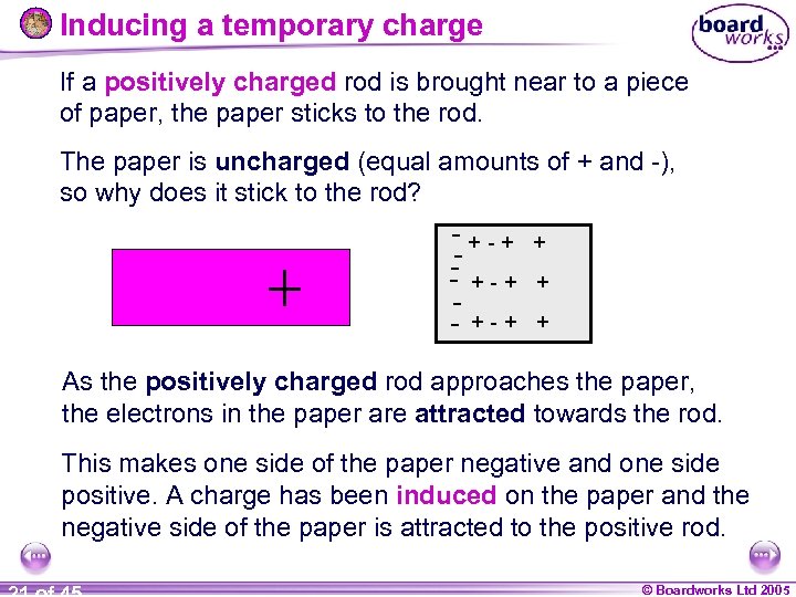 Inducing a temporary charge If a positively charged rod is brought near to a