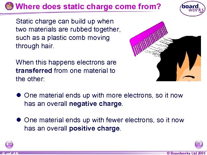 Where does static charge come from? Static charge can build up when two materials