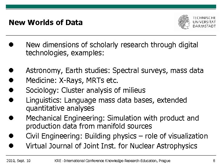 New Worlds of Data New dimensions of scholarly research through digital technologies, examples: Astronomy,