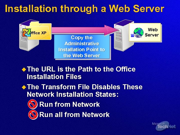 Installation through a Web Server Office XP u The Copy the Administrative Installation Point
