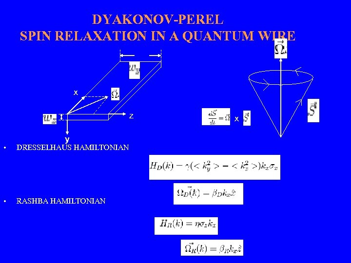 DYAKONOV-PEREL SPIN RELAXATION IN A QUANTUM WIRE x z y • DRESSELHAUS HAMILTONIAN •