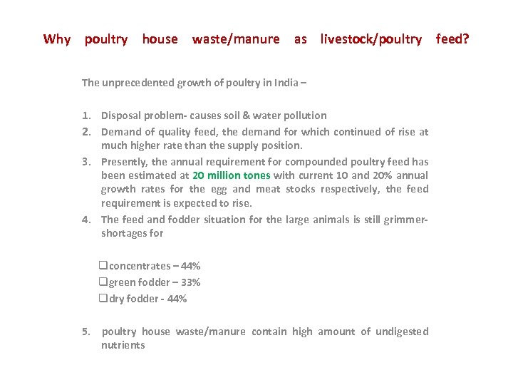 Why poultry house waste/manure as livestock/poultry feed? The unprecedented growth of poultry in India