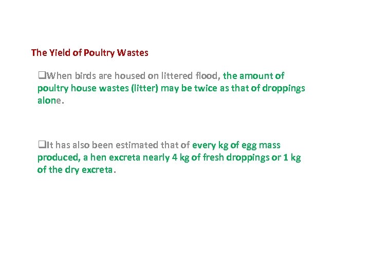 The Yield of Poultry Wastes q. When birds are housed on littered flood, the