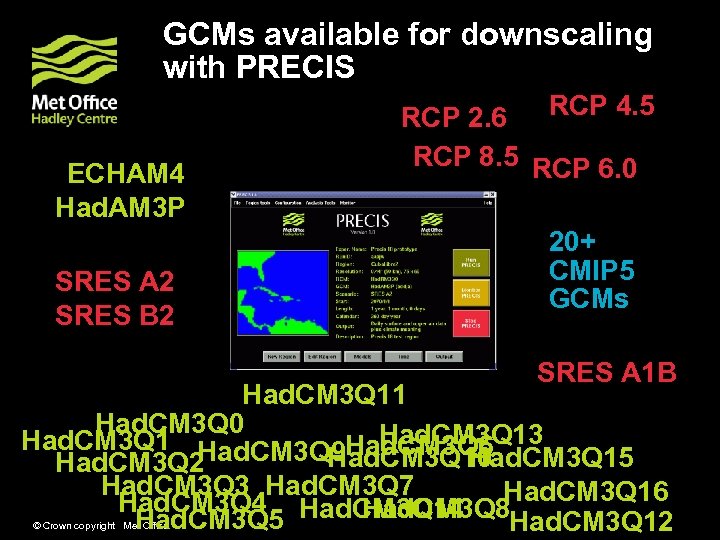 GCMs available for downscaling with PRECIS ECHAM 4 Had. AM 3 P SRES A