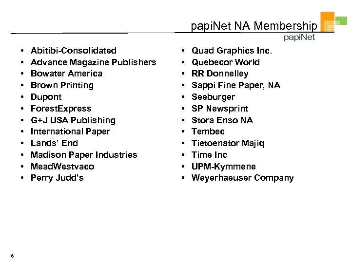 papi. Net NA Membership • • • 6 Abitibi-Consolidated Advance Magazine Publishers Bowater America