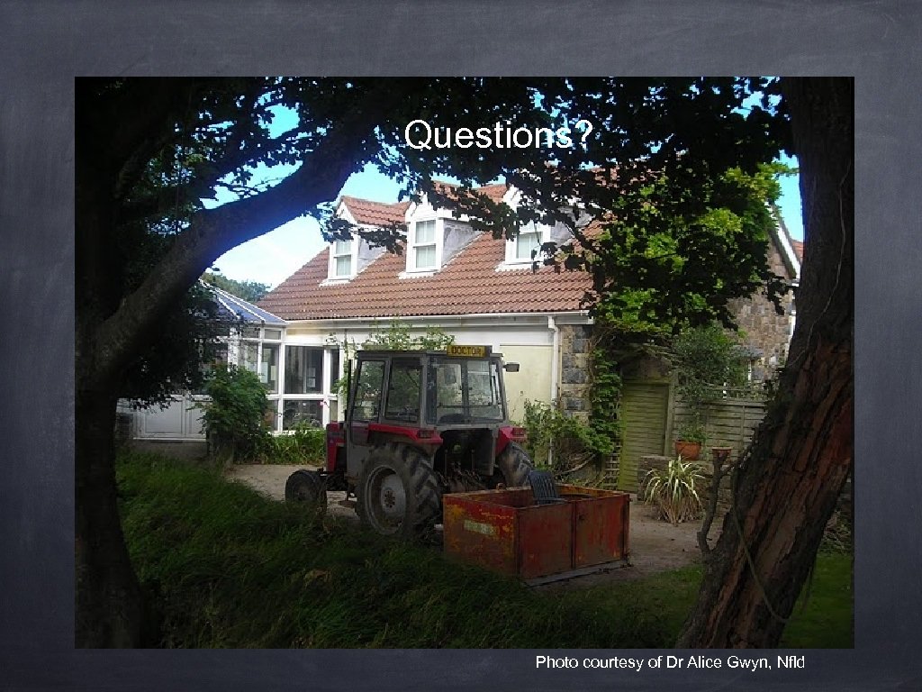 Questions? Photo courtesy of Dr Alice Gwyn, Nfld 