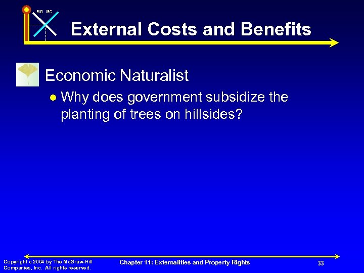 MB MC External Costs and Benefits n Economic Naturalist l Why does government subsidize