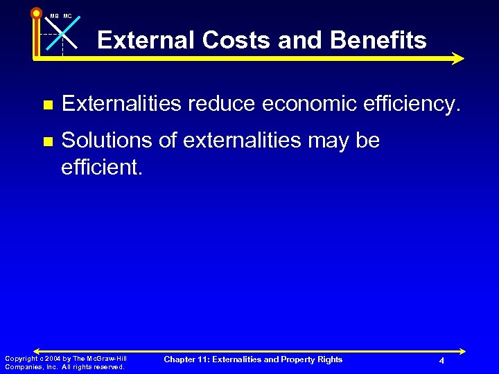 MB MC External Costs and Benefits n Externalities reduce economic efficiency. n Solutions of