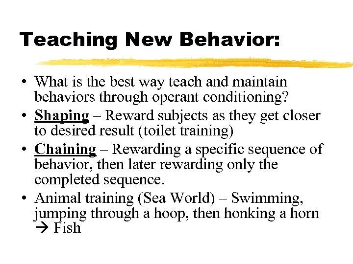 Teaching New Behavior: • What is the best way teach and maintain behaviors through