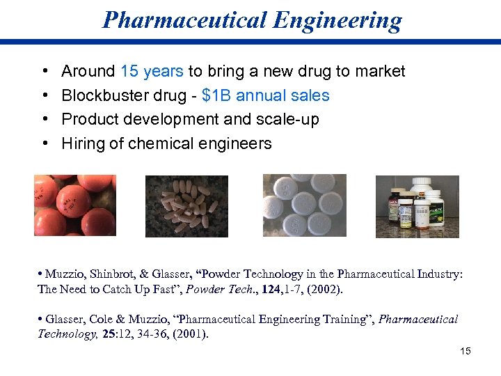 Pharmaceutical Engineering • • Around 15 years to bring a new drug to market