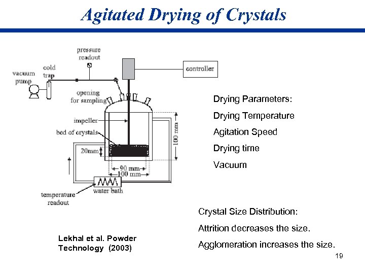 Agitated Drying of Crystals Drying Parameters: Drying Temperature Agitation Speed Drying time Vacuum Crystal