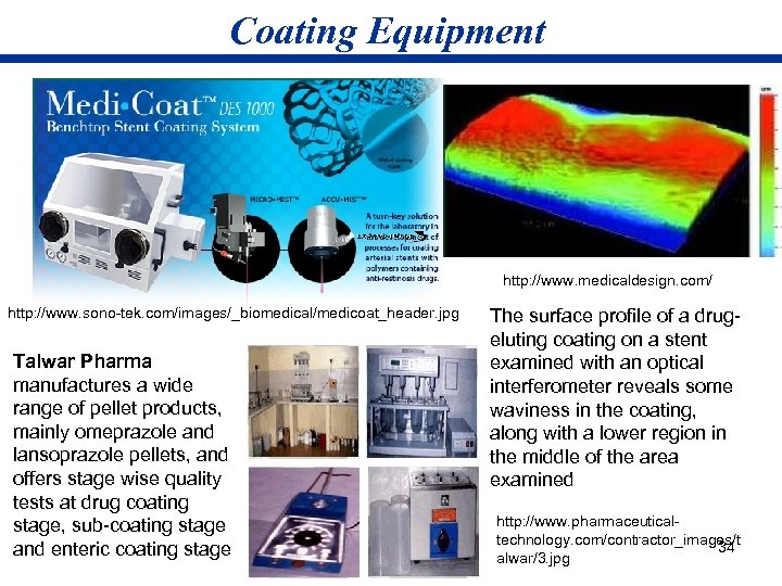 Coating Equipment http: //www. medicaldesign. com/ http: //www. sono-tek. com/images/_biomedical/medicoat_header. jpg Talwar Pharma manufactures