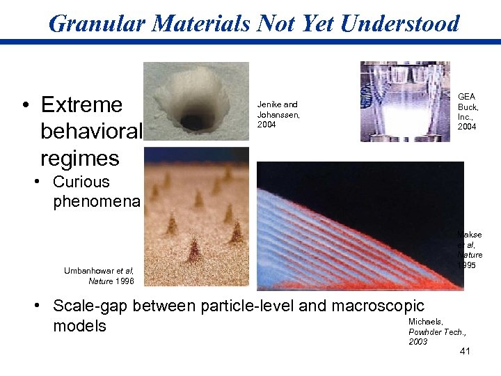 Granular Materials Not Yet Understood • Extreme behavioral regimes GEA Buck, Inc. , 2004