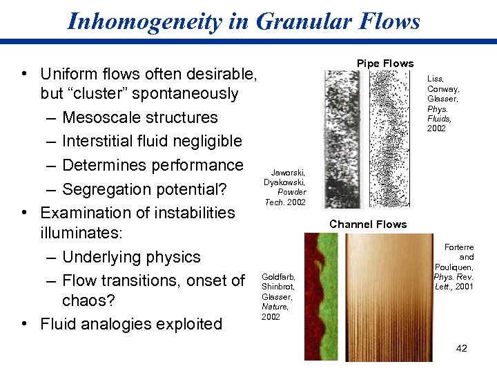 Inhomogeneity in Granular Flows • Uniform flows often desirable, but “cluster” spontaneously – Mesoscale