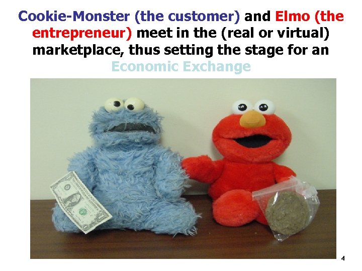 Cookie-Monster (the customer) and Elmo (the entrepreneur) meet in the (real or virtual) marketplace,