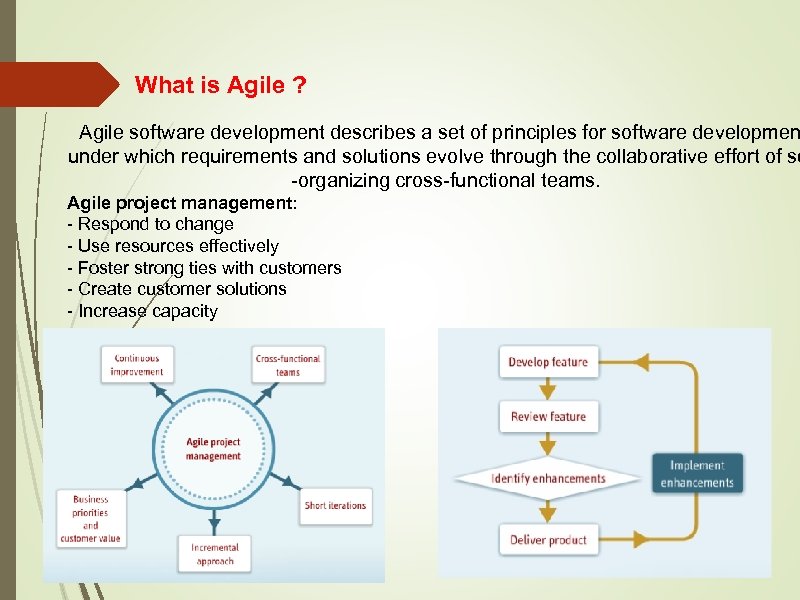 What is Agile ? Agile software development describes a set of principles for software