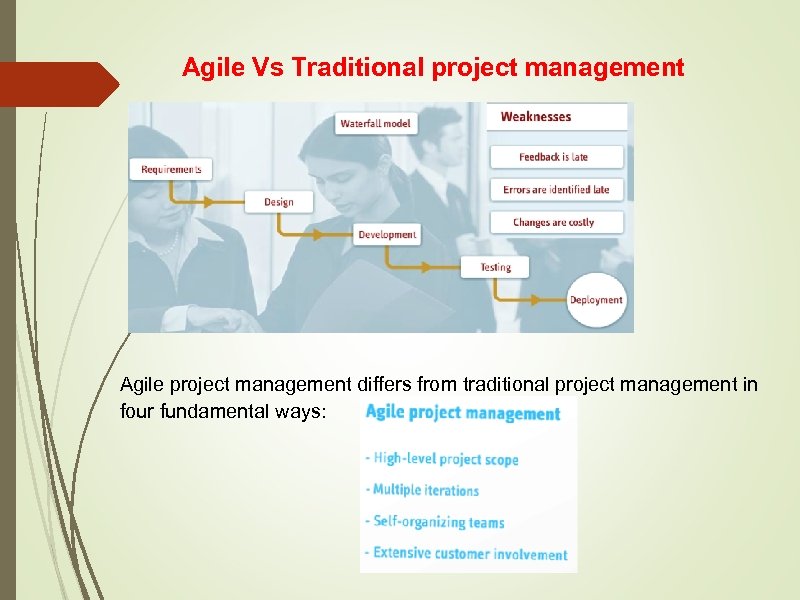 Agile Vs Traditional project management Agile project management differs from traditional project management in