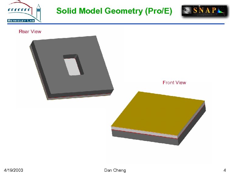 Solid Model Geometry (Pro/E) Rear View Front View 4/19/2003 Dan Cheng 4 