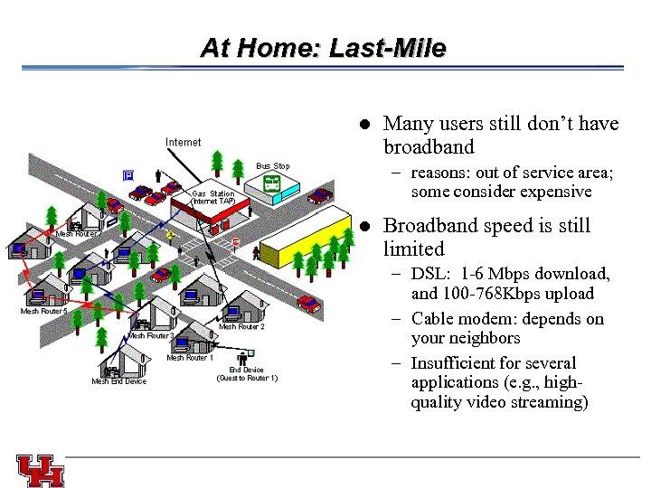 At Home: Last-Mile l Many users still don’t have broadband – reasons: out of