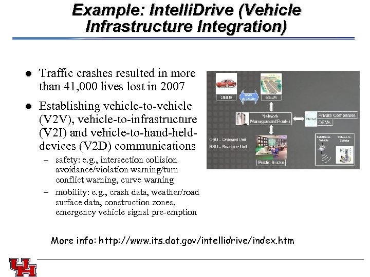 Example: Intelli. Drive (Vehicle Infrastructure Integration) l l Traffic crashes resulted in more than