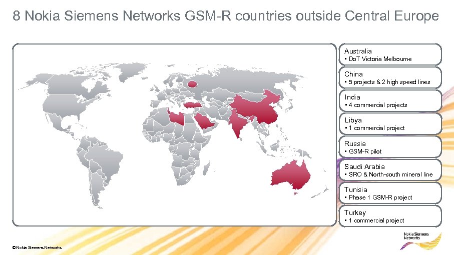 8 Nokia Siemens Networks GSM-R countries outside Central Europe Australia • Do. T Victoria