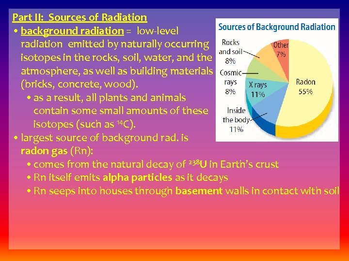 Part II: Sources of Radiation • background radiation = low-level radiation emitted by naturally