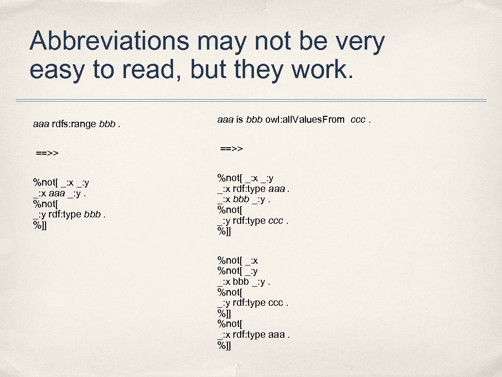 Abbreviations may not be very easy to read, but they work. aaa rdfs: range