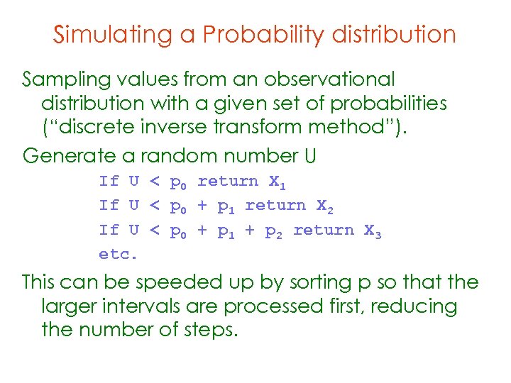 Simulating a Probability distribution Sampling values from an observational distribution with a given set