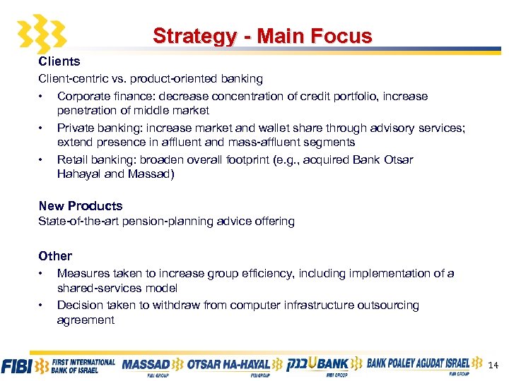 Strategy - Main Focus Client-centric vs. product-oriented banking • Corporate finance: decrease concentration of