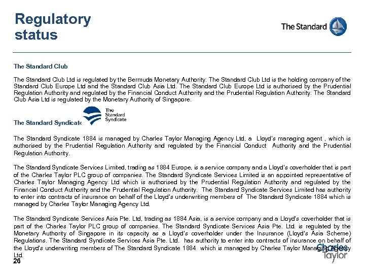 Regulatory status The Standard Club Ltd is regulated by the Bermuda Monetary Authority. The